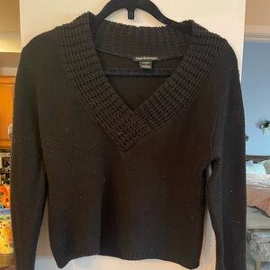 Sharagano Black V-Neck Sweater Classic Knit